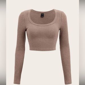 Womens Long sleeve rib knit crop top